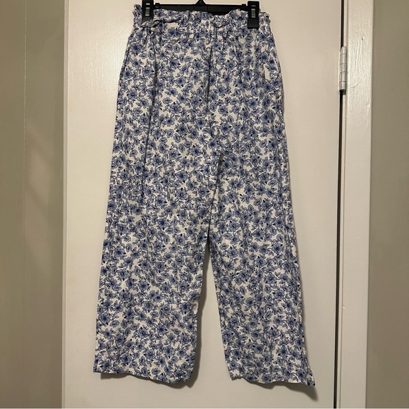 Zara girls blue floral wide leg pants paper bag waist size 13-14 - Picture 3 of 8